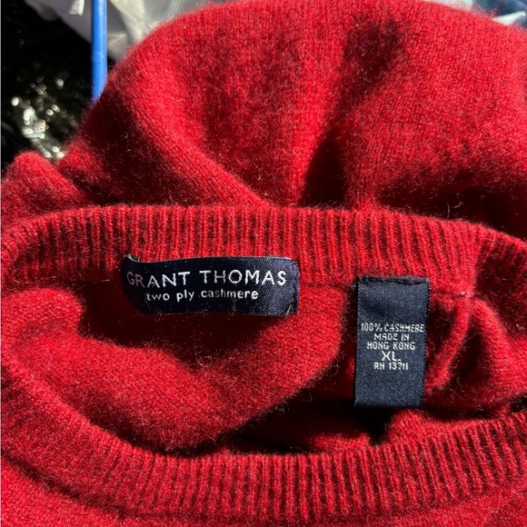 Men's XL Grant Thomas two no ply cashmere 100% Cashmere Red Thick Sweater - Picture 8 of 10